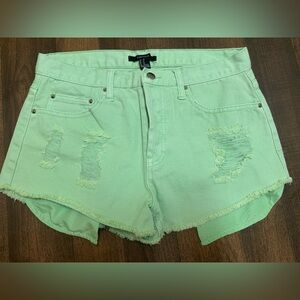 Forever 21 Green Distressed Jean Shorts